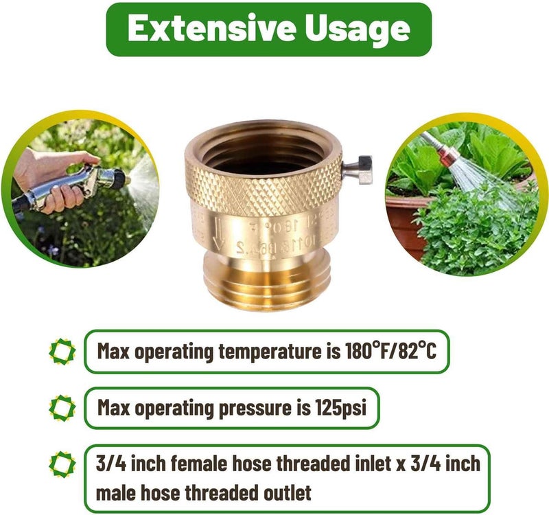 LitOrange 1 Pack Brass 3/4" Inch GHT Hose Bibb Connector Backflow Preventer Vacuum Breaker - Image 2