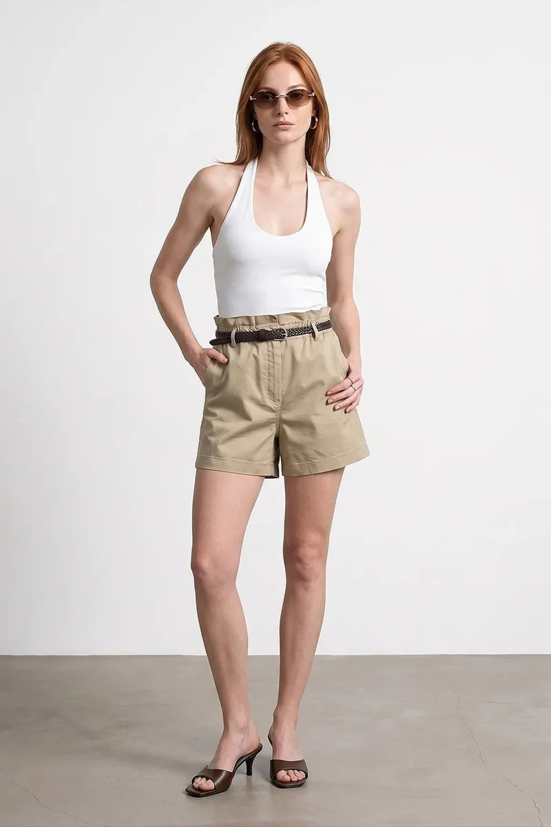 DILVIN High-Waist Belted Chino Shorts