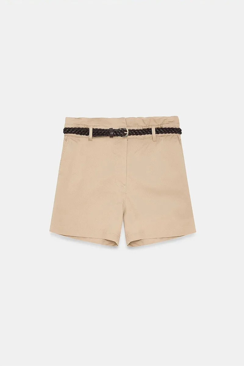 Dilvin Beige Natural DILVIN High-Waist Belted Chino Shorts for Women | Best Price UAE