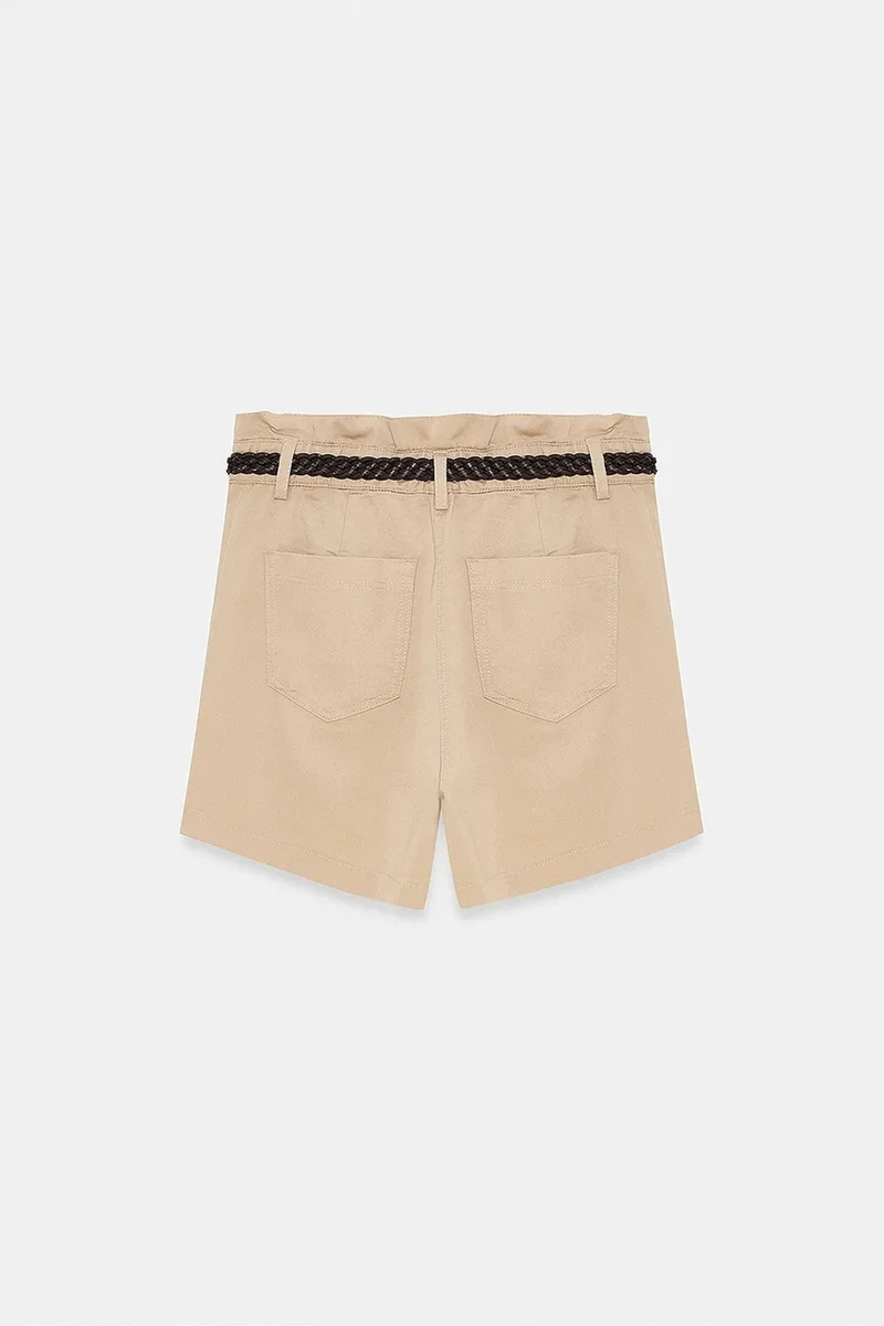 Dilvin Beige Natural DILVIN High-Waist Belted Chino Shorts for Women | Best Price UAE