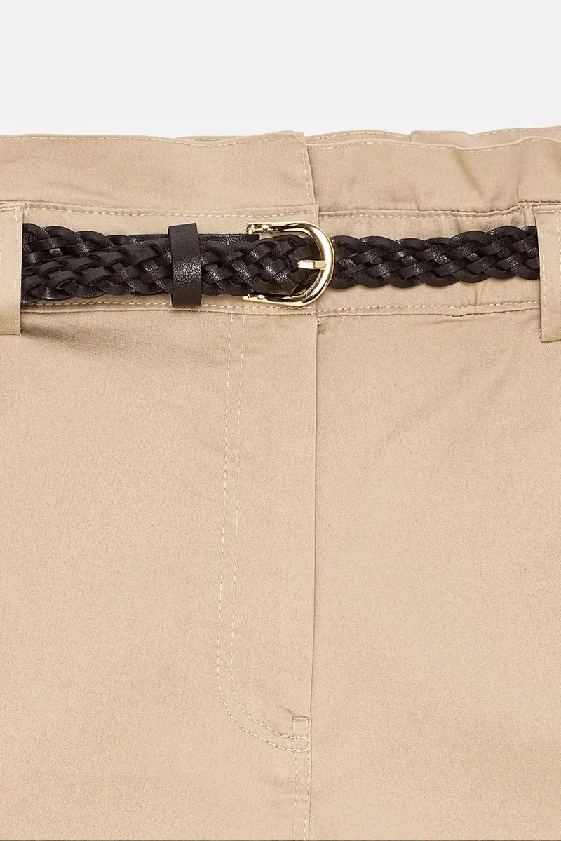 Dilvin Beige Natural DILVIN High-Waist Belted Chino Shorts for Women | Best Price UAE