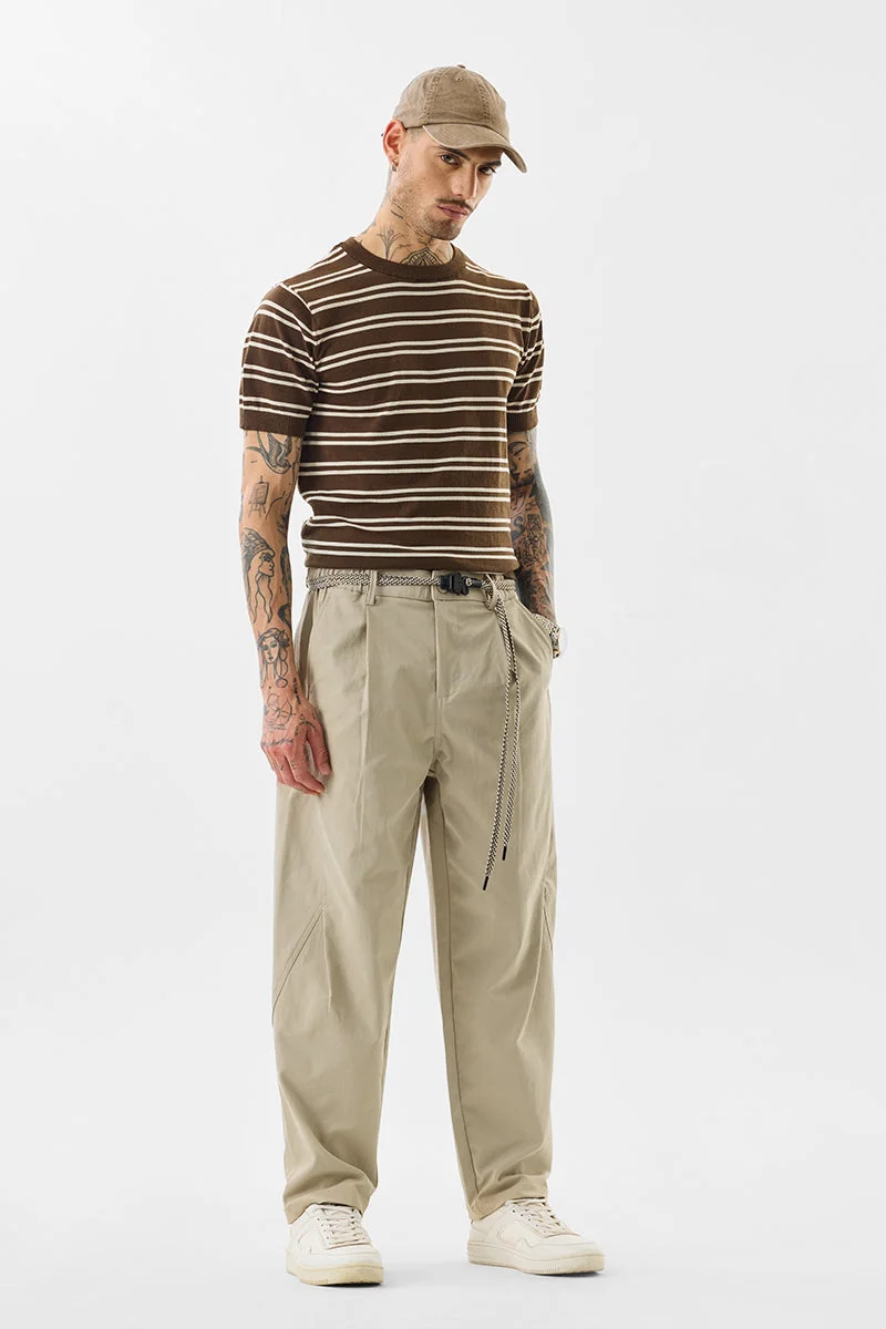 سنيتش Beige Solid Relaxed Casual Trousers