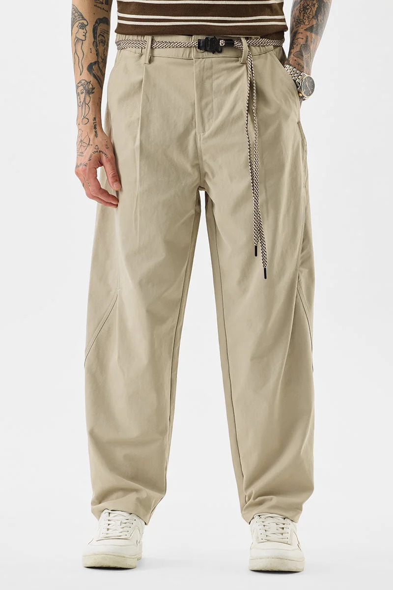 سنيتش Beige Solid Relaxed Casual Trousers