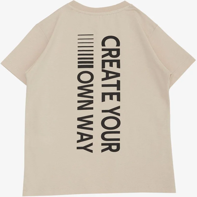 Breeze Boy's T-Shirt with Pockets and Printed Text, Ages 6-12, Beige