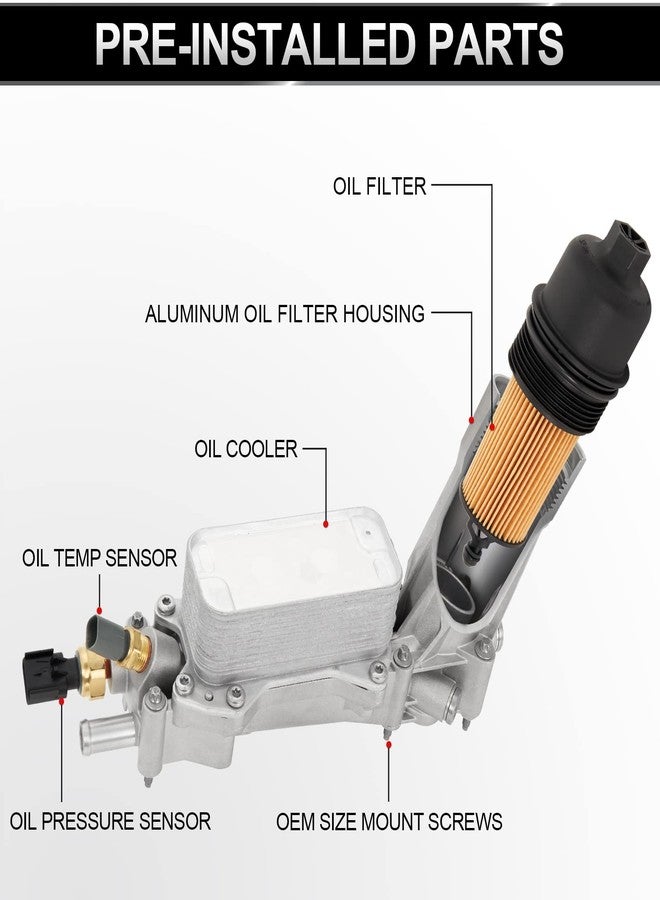TEMSONE Aluminum Engine Oil Filter Housing Oil Cooler Kit with Gaskets & Sensors Compatible with 2017-2018 Chrysler Dodge Avenger Journey Jeep Wrangler Ram Promaster V6 3.2L 3.6L Engine - Image 4