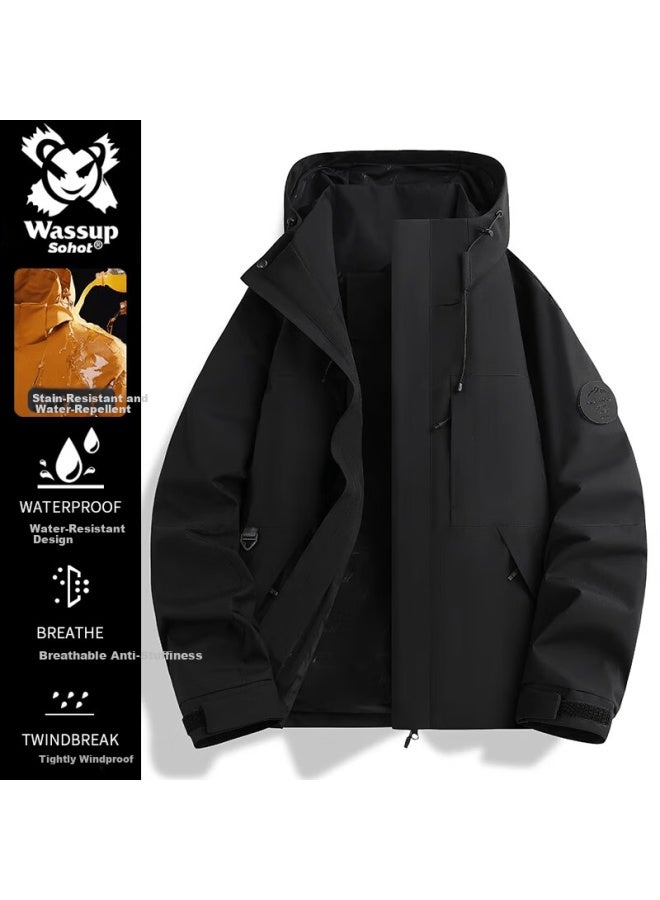 Wassup Sohot Windproof Outdoor Jacket Spring Autumn Men's Hooded Mountaineering Coat Black L