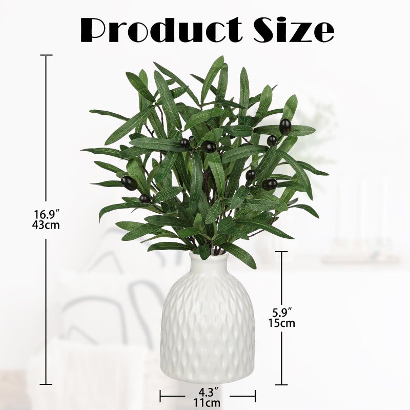 Briful Artificial Olive Branches in Rustic Ceramic Vase 16.9â€ Faux Olive Greenery Stems Fake Potted Plant for Farmhouse Home Living Room Bathroom Kitchen Table Centerpiece Decor - Image 2