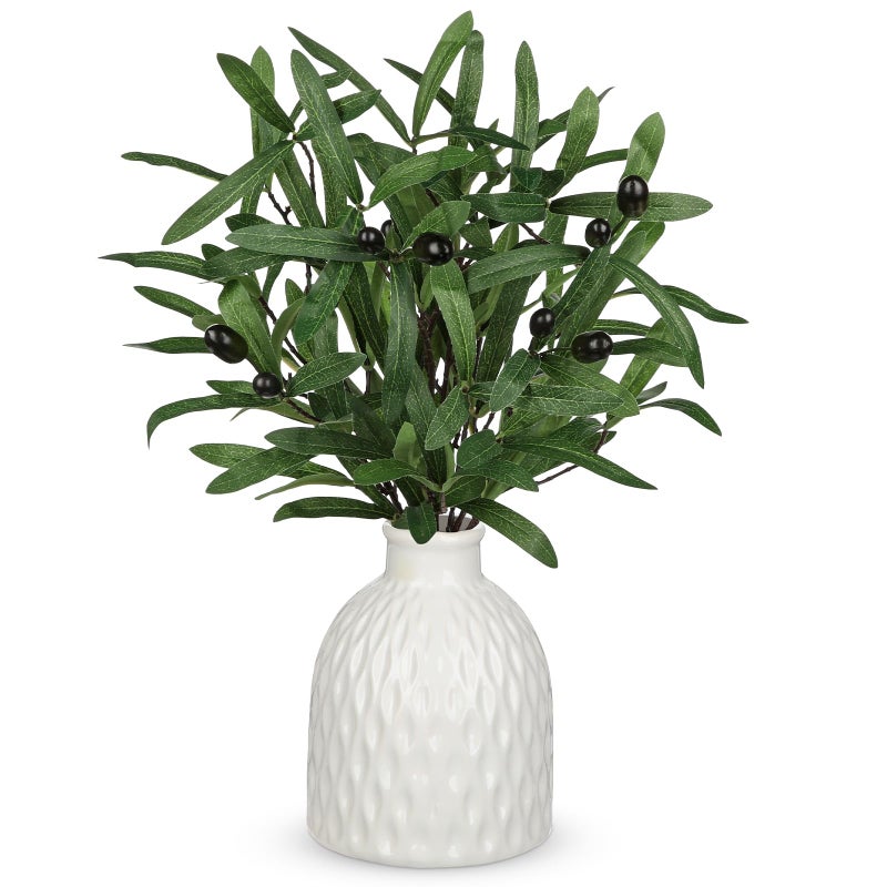 Briful Artificial Olive Branches in Rustic Ceramic Vase 16.9â€ Faux Olive Greenery Stems Fake Potted Plant for Farmhouse Home Living Room Bathroom Kitchen Table Centerpiece Decor - Image 1