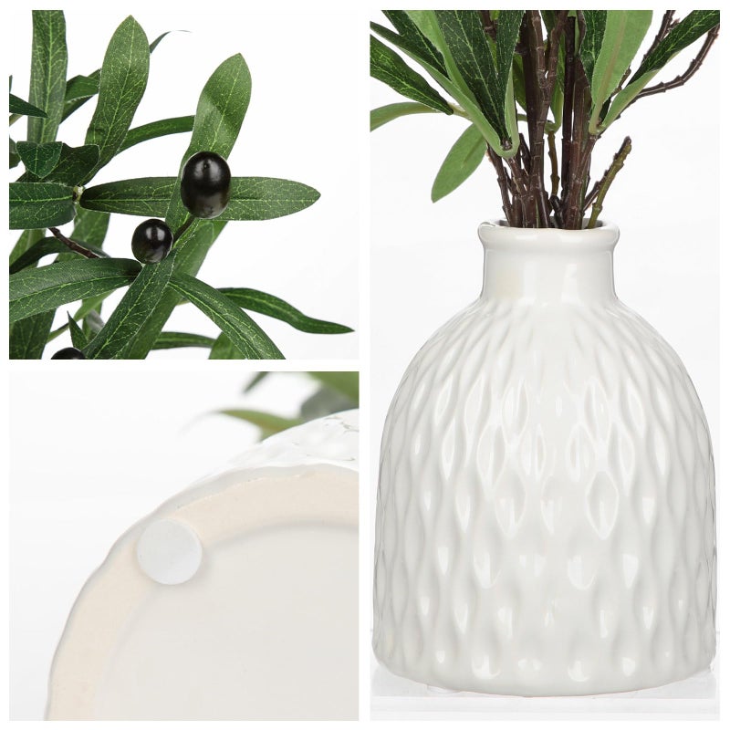 Briful Artificial Olive Branches in Rustic Ceramic Vase 16.9â€ Faux Olive Greenery Stems Fake Potted Plant for Farmhouse Home Living Room Bathroom Kitchen Table Centerpiece Decor - Image 3