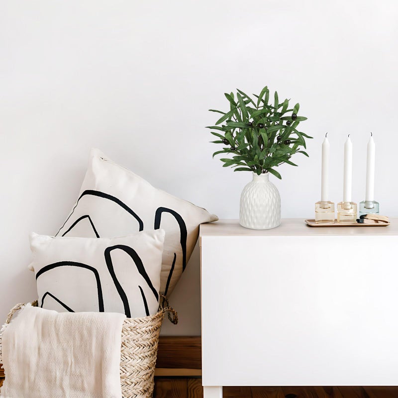 Briful Artificial Olive Branches in Rustic Ceramic Vase 16.9â€ Faux Olive Greenery Stems Fake Potted Plant for Farmhouse Home Living Room Bathroom Kitchen Table Centerpiece Decor - Image 4