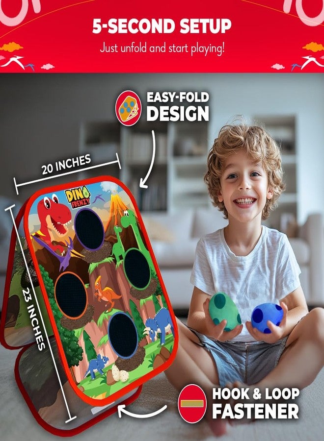 Swooc Games® - Dino Frenzy™ | 2-in-1 Corn Hole Games for Kids | 5-Second Setup | Dinosaur Bean Bag Toss Game for Kids | Kid Cornhole Game Set | Toddler Party Activity | Outside Bean Bags Kid Tossing - Image 3