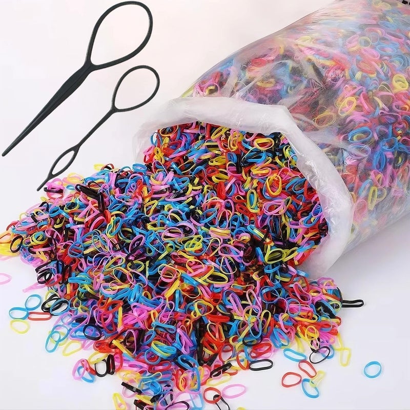 SAOYOAS 2000 PCS Hair Bands, Elastic Hair Band, Mini Hair Rubbers Ties for Girls Ponytail Hair Accessories, Soft Elastic Bands Non-Slip Small Hair Ties, with 2 PCS Topsy Tail Hair Tools. (multicolored) - Image 1