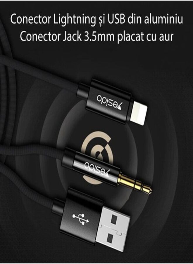 Yesido Cable Audio Yesido Cable Adapter YAU-18 Lightning to USB Jack 3.5mm Black  - Image 2