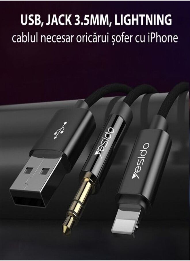 Yesido Cable Audio Yesido Cable Adapter YAU-18 Lightning to USB Jack 3.5mm Black  - Image 3