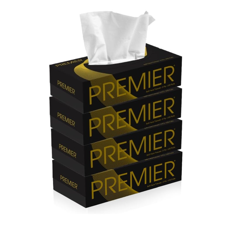 Premier 2-Ply Box Face Tissue Papers – 100 Pulls per Box (Pack of 4, 400 Pulls, 800 Sheets) –Ultra Soft, Gentle & Highly Absorbent Facial Tissues for Home, Office, Car & Travel | Black-Gold - Image 5