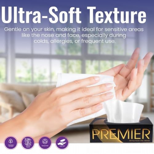 Premier 2-Ply Box Face Tissue Papers – 100 Pulls per Box (Pack of 4, 400 Pulls, 800 Sheets) –Ultra Soft, Gentle & Highly Absorbent Facial Tissues for Home, Office, Car & Travel | Black-Gold - Image 3