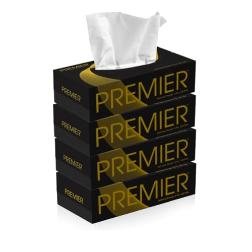 Premier 2-Ply Box Face Tissue Papers – 100 Pulls per Box (Pack of 4, 400 Pulls, 800 Sheets) –Ultra Soft, Gentle & Highly Absorbent Facial Tissues for Home, Office, Car & Travel | Black-Gold - Image 1