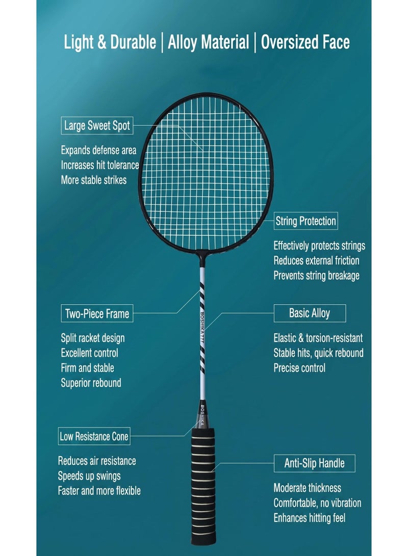 Boshika Badminton Rackets Set 2 Player Badminton Rackets Lightweight Badminton Racquet with 3 Shuttlecocks,,2 Rackets,2 Replacement Grip Tapesand 1 Carrying Bag,Badminton Backyard Games for Outdoor,Garden,Beach,Family Fun Game - Image 3