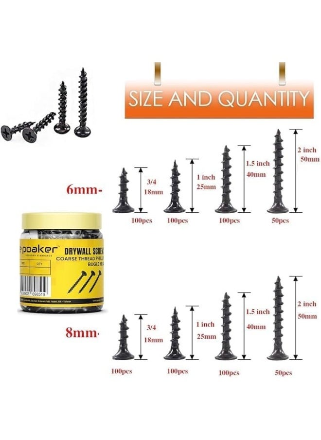 Poaker Coarse Thread Drywall Screw With Phillips Drive Black Oxide Finish Bugle Head Wood Screws (1 Inch- 100Pcs, 8Mm)  - Image 2