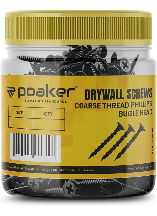 Poaker Coarse Thread Drywall Screw With Phillips Drive Black Oxide Finish Bugle Head Wood Screws (1 Inch- 100Pcs, 8Mm)  - Image 1