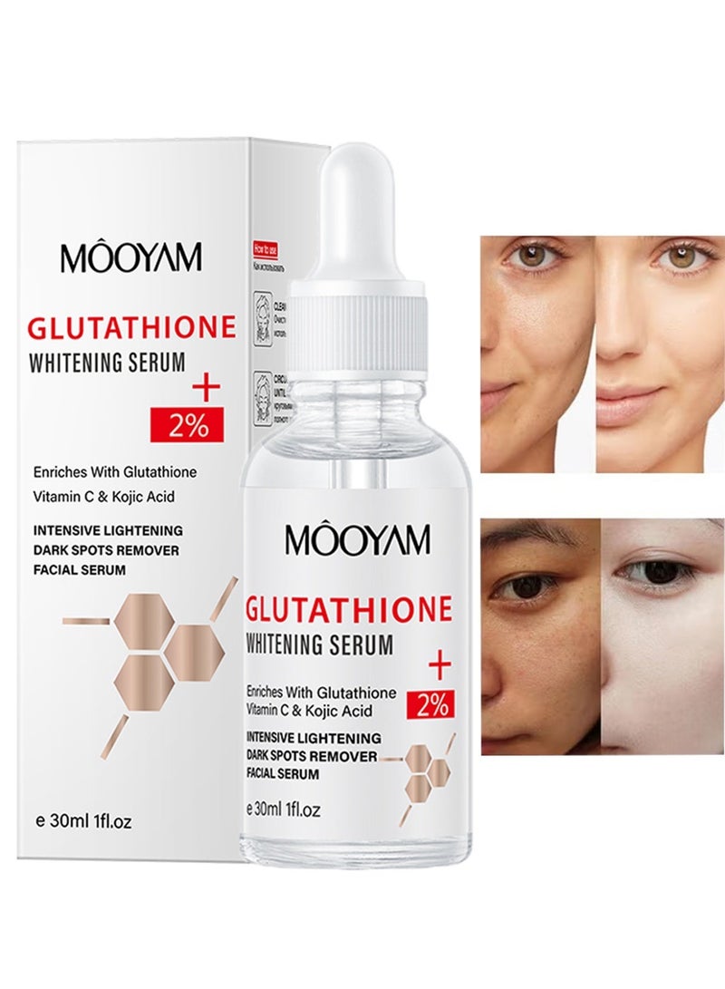 MOOYAM Glutathione Whitening Serum with Vitamin C and Kojic Acid 30ml Intensive Lightening Dark Spot Remover Facial Serum for Hyperpigmentation Treatment - Image 1