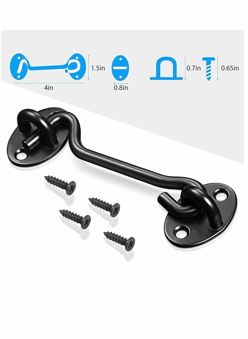 2 PCS Privacy Hook, Eye Latch, 3 INCH, Black, Easy Lock, Barn Door, Gate