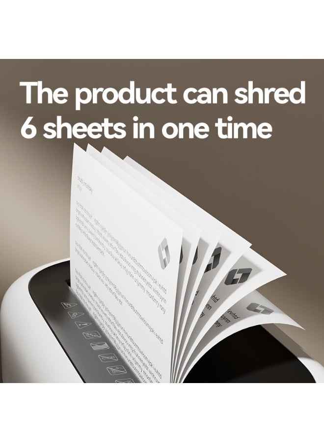Deli ET001 Paper Shredder, 6-Sheet Cross-Cut Mini Shredder with 15L Bin, P-4 Security Level, 5-Min Continuous Run Time, Compact for Home & Office, White - Image 2