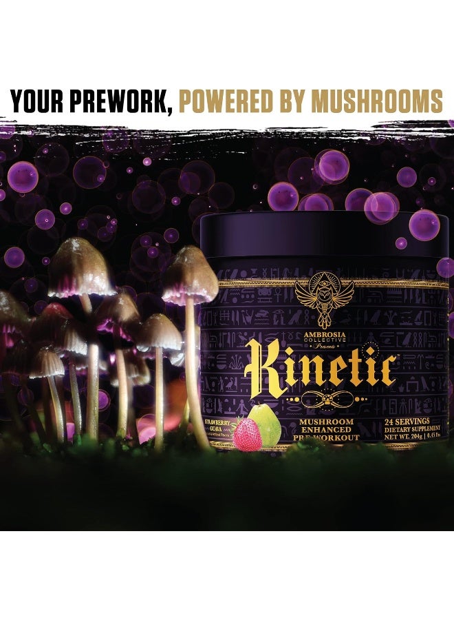 Ambrosia Kinetic Organic Preworkout, Mushroom Enhanced Natural Pre Workout Supplement, Nootropic Superfood Powder For Energy Strawberry Guava - Image 5