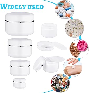 Thboxes 8 Pcs Cosmetic Sample Jars Including 10ml30ml50ml100ml Travel Pots for Toiletries with Spatulas Tool and Labels for Creams Makeup Sample Glitter Nail Art Storage - Image 2