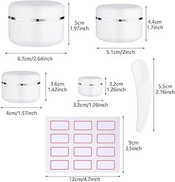 Thboxes 8 Pcs Cosmetic Sample Jars Including 10ml30ml50ml100ml Travel Pots for Toiletries with Spatulas Tool and Labels for Creams Makeup Sample Glitter Nail Art Storage - Image 3