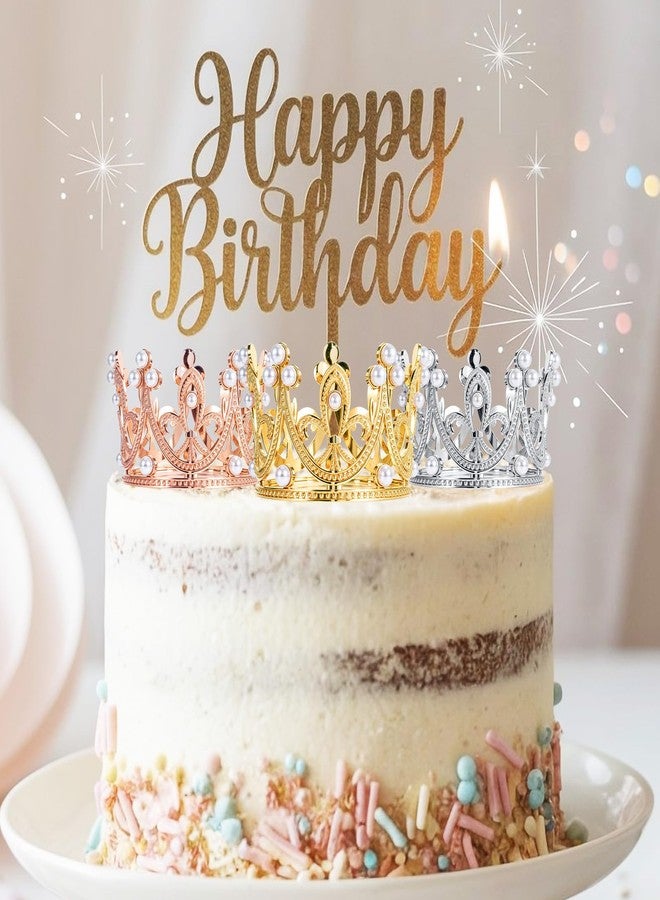 oruola غطاء تاج كعكة من أورولا، 3 قطع، غطاء تاج لؤلؤي للكب كيك، تيجان لباقات الزهور، لوازم تزيين حفلات الزفاف الملكية، حفلات أعياد ميلاد الأطفال، 3 ألوان - Image 3