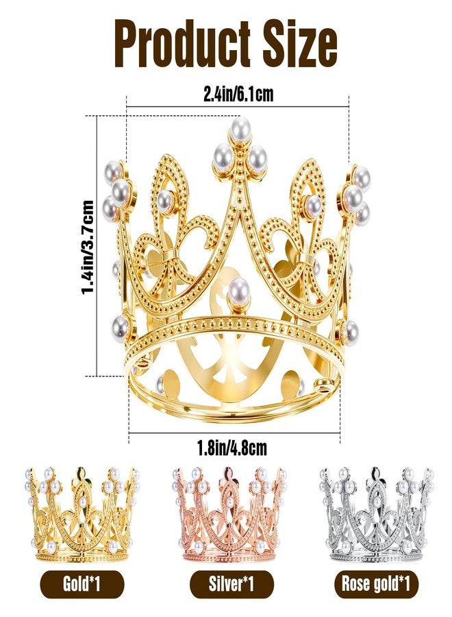 oruola غطاء تاج كعكة من أورولا، 3 قطع، غطاء تاج لؤلؤي للكب كيك، تيجان لباقات الزهور، لوازم تزيين حفلات الزفاف الملكية، حفلات أعياد ميلاد الأطفال، 3 ألوان - Image 4