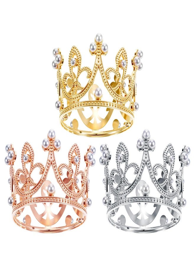 oruola غطاء تاج كعكة من أورولا، 3 قطع، غطاء تاج لؤلؤي للكب كيك، تيجان لباقات الزهور، لوازم تزيين حفلات الزفاف الملكية، حفلات أعياد ميلاد الأطفال، 3 ألوان - Image 1