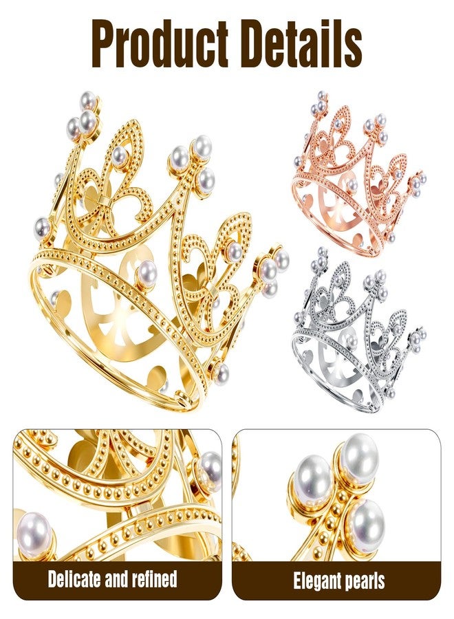 oruola غطاء تاج كعكة من أورولا، 3 قطع، غطاء تاج لؤلؤي للكب كيك، تيجان لباقات الزهور، لوازم تزيين حفلات الزفاف الملكية، حفلات أعياد ميلاد الأطفال، 3 ألوان - Image 5