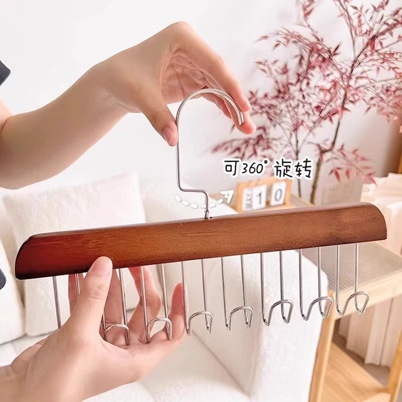 8-Hook Wooden Hanger With Multiple Hooks For Home Dormitory Use, Suitable For Hanging Underwear And Pants, Multifunctional Solid Wood Eight-Hook Hanger - Image 3