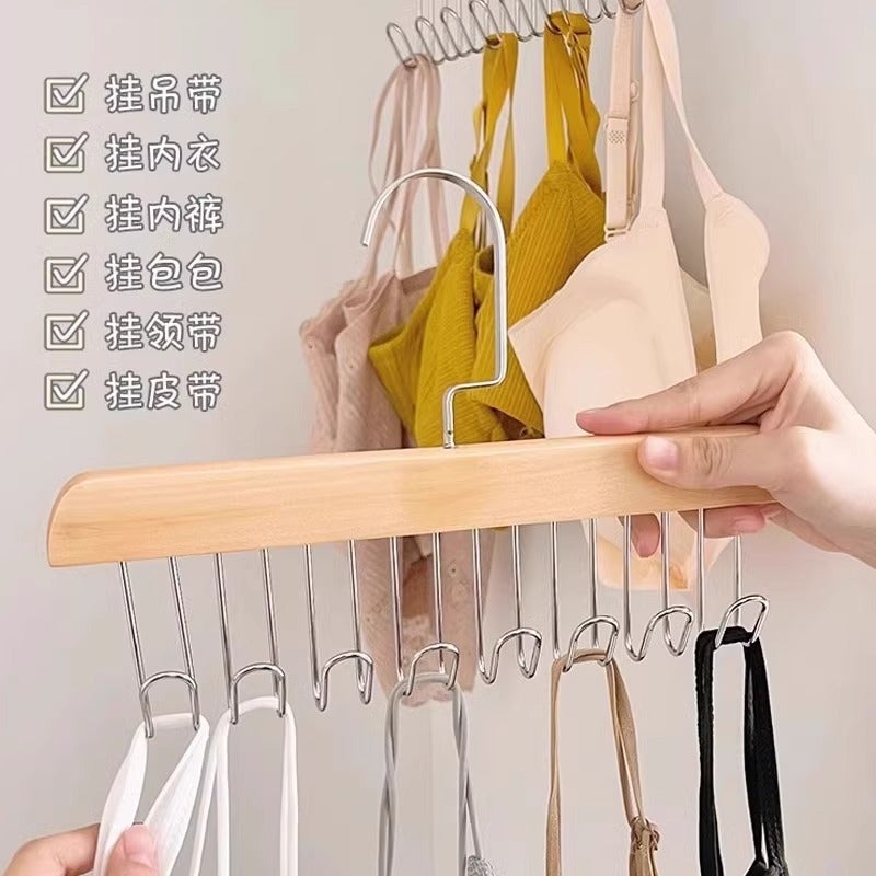 8-Hook Wooden Hanger With Multiple Hooks For Home Dormitory Use, Suitable For Hanging Underwear And Pants, Multifunctional Solid Wood Eight-Hook Hanger - Image 5