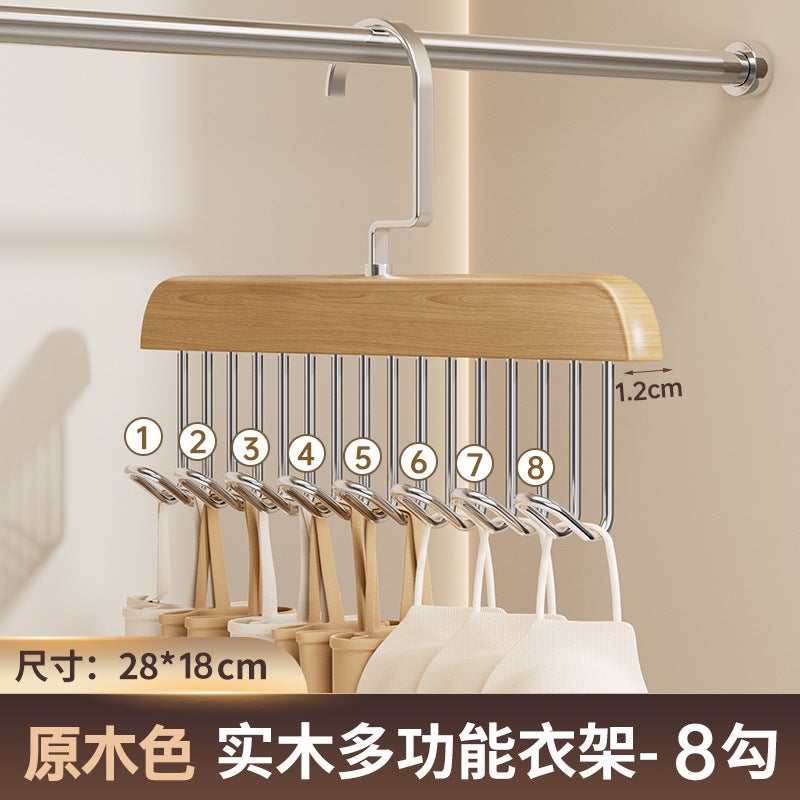 8-Hook Wooden Hanger With Multiple Hooks For Home Dormitory Use, Suitable For Hanging Underwear And Pants, Multifunctional Solid Wood Eight-Hook Hanger - Image 1