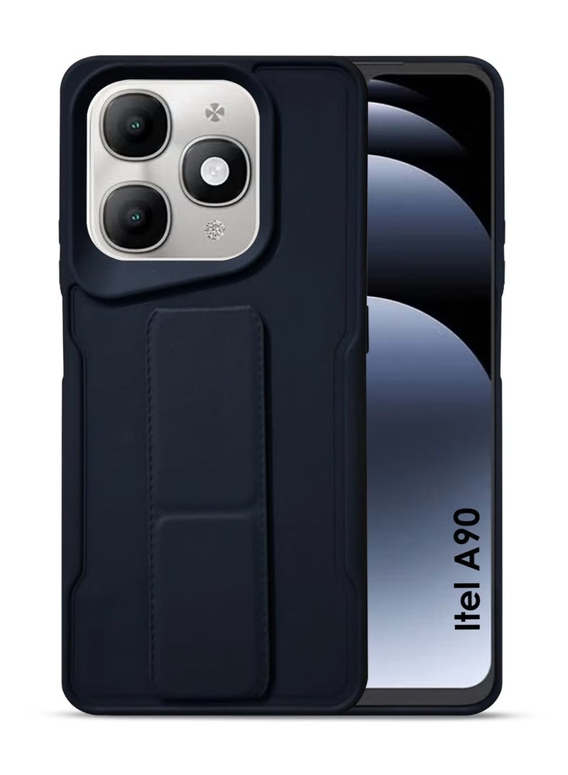 INEIX Itel A90 Hand Grip Case Cover - Magnetic Hand Grip Holder & Kickstand Case For Itel A90 - Strong Grip for Magnetic Car Holder, Stylish Silicone Case & Functional, Ultimate Convenience & Hands-Free Viewing - Dark Blue - Image 1