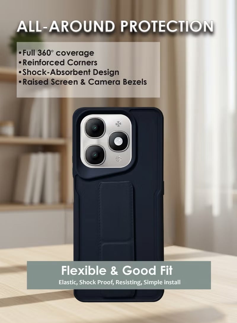 INEIX Itel A90 Hand Grip Case Cover - Magnetic Hand Grip Holder & Kickstand Case For Itel A90 - Strong Grip for Magnetic Car Holder, Stylish Silicone Case & Functional, Ultimate Convenience & Hands-Free Viewing - Dark Blue - Image 3