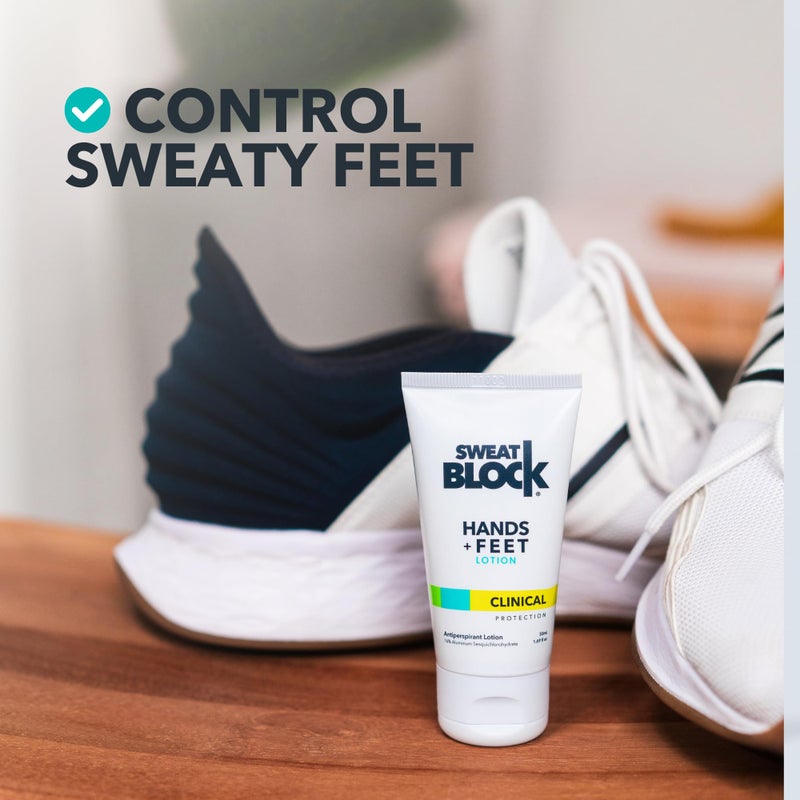 Sweatblock لوسيون سويت بلوك لمضاد التعرق لليدين والقدمين - قوة سريرية للرجال والنساء - مساعدة في فرط التعرق لوقف التعرق المفرط - يقلل من رائحة القدمين - مرطب مع الألوة - حجم السفر 1.69 أونصة سائلة - Image 3