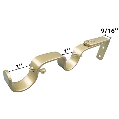 Kowibcl Heavy Duty Curtain Rod Brackets, Fits up to 1 inch Rods, Adjustable Double Curtain Rod Holders, Set of 6, Gold - Image 2