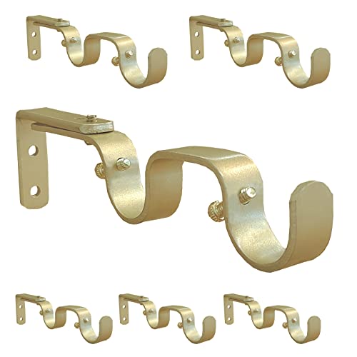 Kowibcl Heavy Duty Curtain Rod Brackets, Fits up to 1 inch Rods, Adjustable Double Curtain Rod Holders, Set of 6, Gold - Image 1