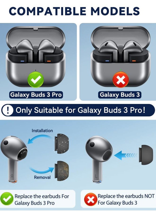 Polislime for Samsung Galaxy Buds 3 Pro Replacement Ear Tips with Cleaner Pen,Silicone Ear Tips for Galaxy Buds 3 Pro (3 Size S/M/L)-Balck - Image 2