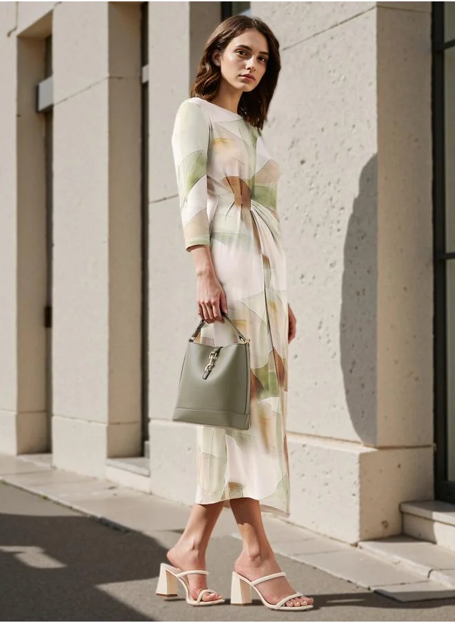 ايكونيك Iconic All-Over Print Dress with Drape Detail
