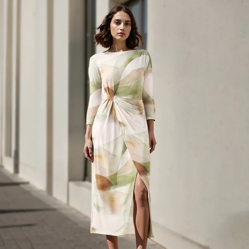 Iconic All-Over Print Dress with Drape Detail