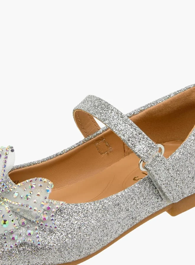 جونيورز Girls Bow Embellished Mary Jane Shoes with Hook and Loop Closure