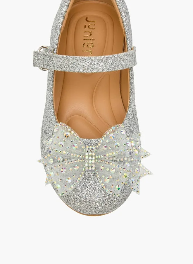 جونيورز Girls Bow Embellished Mary Jane Shoes with Hook and Loop Closure