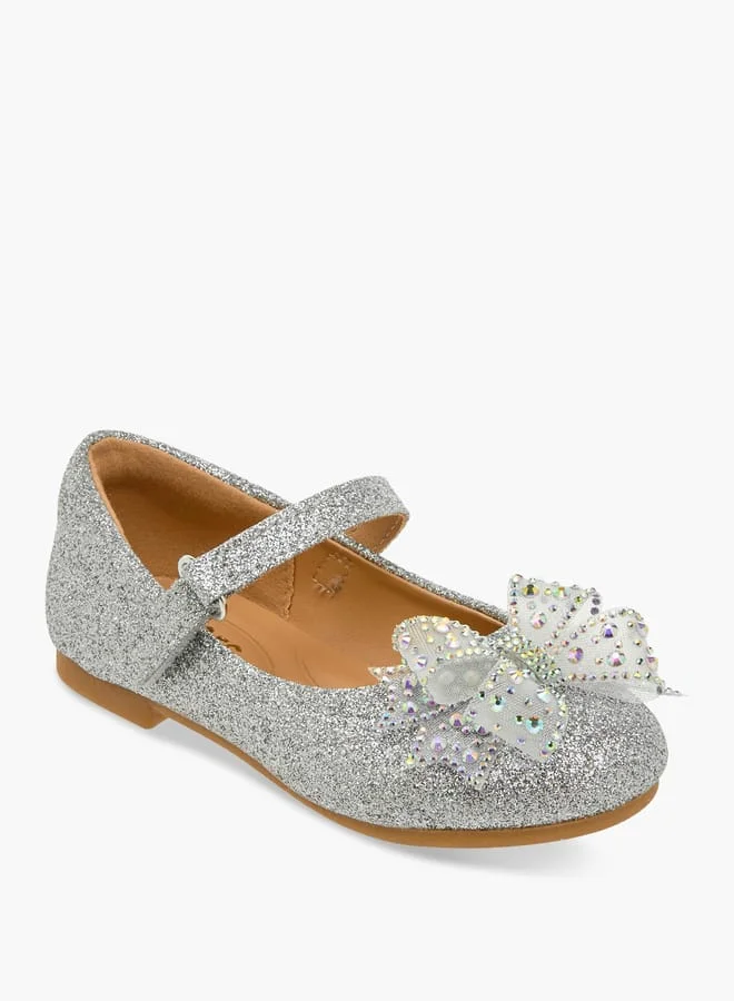 جونيورز Girls Bow Embellished Mary Jane Shoes with Hook and Loop Closure