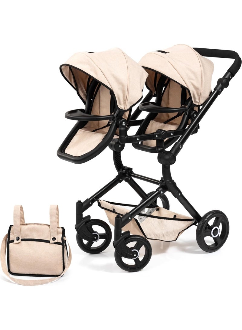 Bayer Design Twin NEO Twin Doll Pram with Bag, Height-Adjustable Handle, Swivel Slider, Seats Individually Pluggable, Movable Front Wheels, Integrated Basket - Image 1