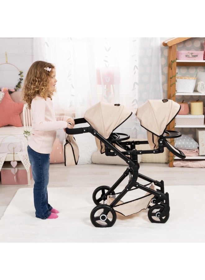Bayer Design Twin NEO Twin Doll Pram with Bag, Height-Adjustable Handle, Swivel Slider, Seats Individually Pluggable, Movable Front Wheels, Integrated Basket - Image 5